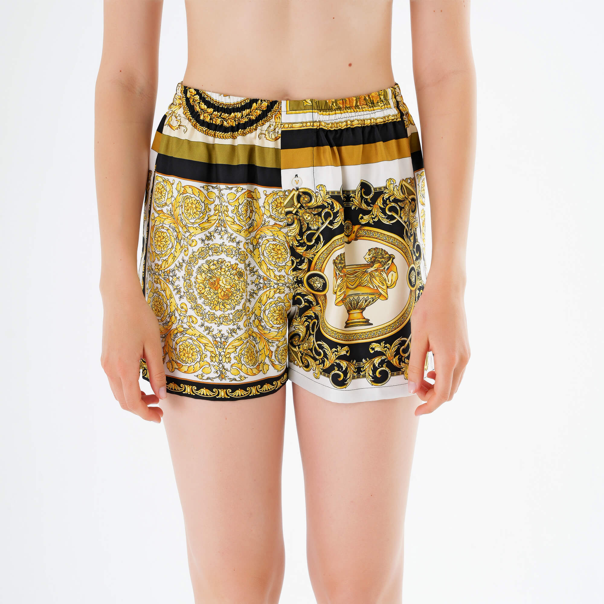 Versace - Iconic Baroque Printed Silk Shorts Size2